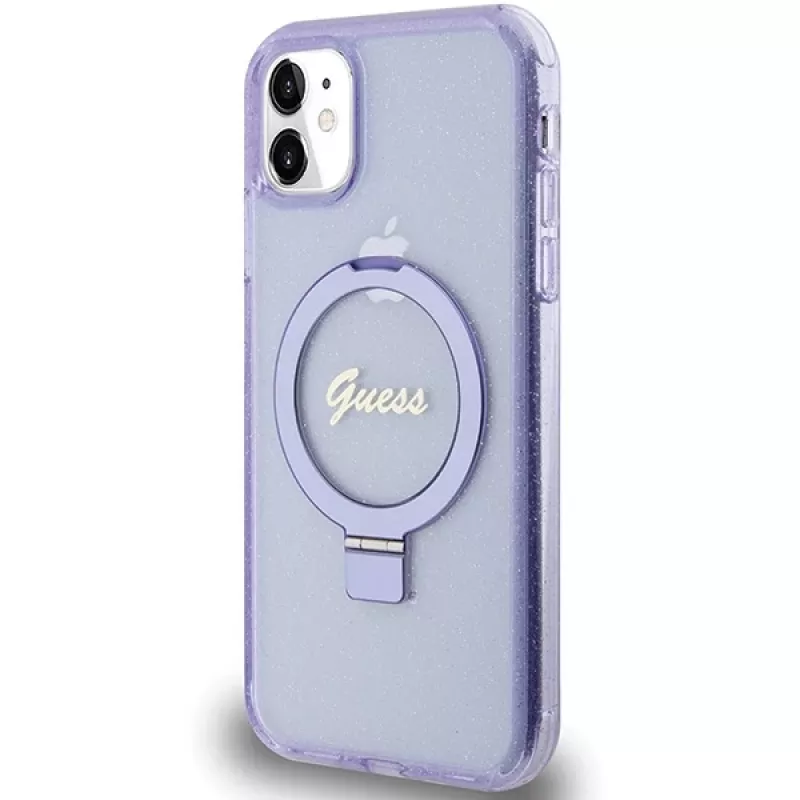 Guess GUHMN61HRSGSU iPhone 11 / XR 6,1 inch Μωβ Θήκη με Ring Stand Script Glitter MagSafe