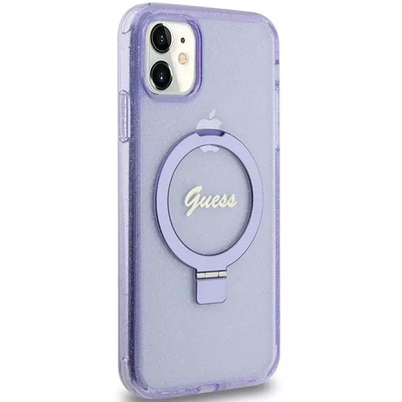 Guess GUHMN61HRSGSU iPhone 11 / XR 6,1 inch Μωβ Θήκη με Ring Stand Script Glitter MagSafe