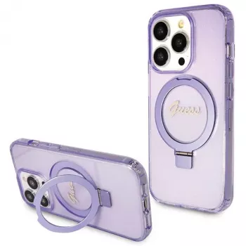 Guess GUHMP13XHRSGSU iPhone 13 Pro Max 6,7 inch Μωβ Θήκη με Ring Stand Script Glitter MagSafe
