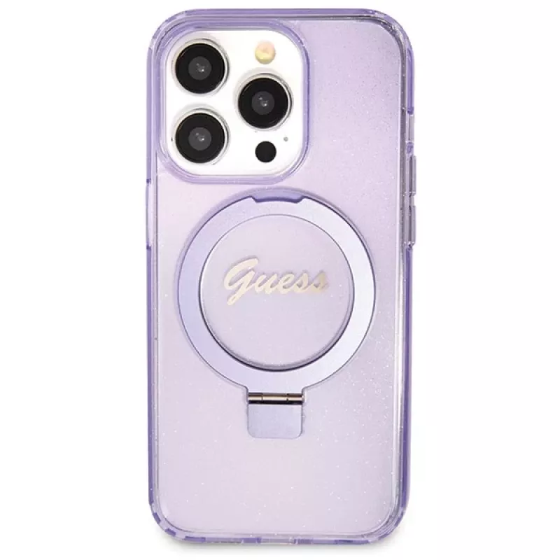 Guess GUHMP13XHRSGSU iPhone 13 Pro Max 6,7 inch Μωβ Θήκη με Ring Stand Script Glitter MagSafe