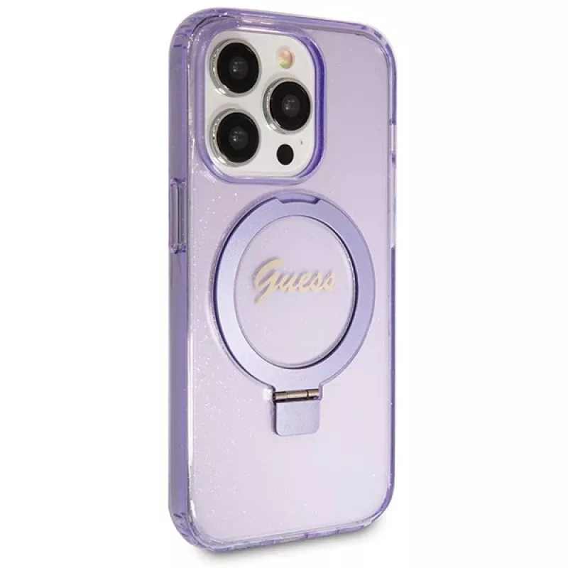 Guess GUHMP14XHRSGSU iPhone 14 Pro Max 6,7 inch Μωβ Θήκη με Ring Stand Script Glitter MagSafe