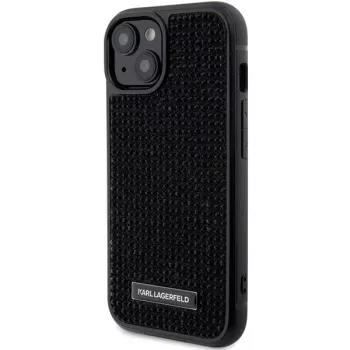 Karl Lagerfeld KLHCP15SHDSPLK iPhone 15 / 14 / 13 6,1 inch Μαύρη Θήκη με Λογότυπο Rhinestone και Μεταλλική Πλάκα