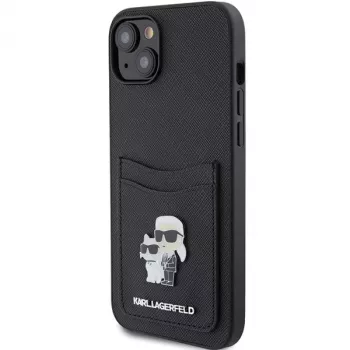 Karl Lagerfeld KLHCP15SSAPKCNPK iPhone 15 / 14 / 13 6,1 inch Μαύρη Θήκη Saffiano με Θήκη Καρτών Karl & Choupette και Μεταλλική Καρφίτσα