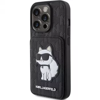 Karl Lagerfeld KLHCP15LSAKCNSCK iPhone 15 Pro 6,1 inch Μαύρη Θήκη Saffiano με Θήκες Καρτών και Βάση Monogram Choupette