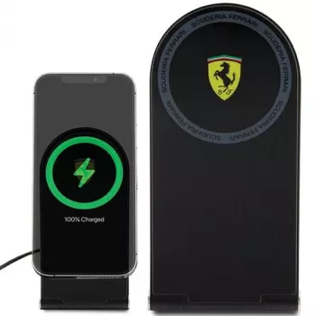 Ferrari Αναδιπλούμενος Ασύρματος Φορτιστής 2 σε 1 FECBFMALK 15W Μαύρο Printed Logo MagSafe