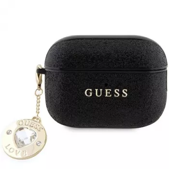 Guess GUAP2PGEHCDK AirPods Pro 2 (2022/2023) Θήκη Μαύρο Fixed Glitter Heart Diamond Charm