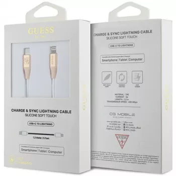 Guess GUCLLALRGDD Καλώδιο USB-C σε Lightning 1,5 m γρήγορη φόρτιση Ανοιχτό χρυσό με ανάγλυφο λογότυπο