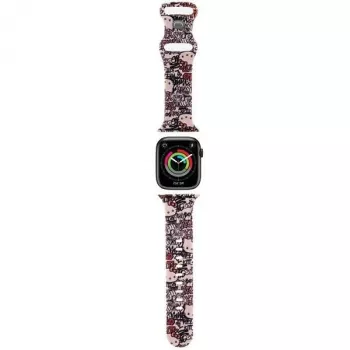Hello Kitty HKAWMSDGPTP Σιλικονούχο λουράκι για Apple Watch 38/40/41mm Ροζ Graffiti Tags