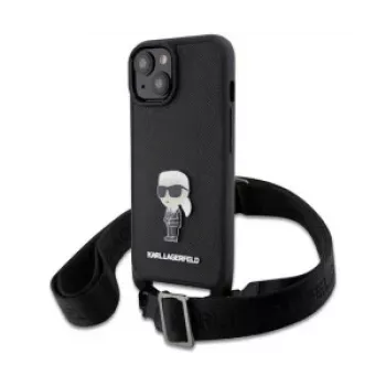 Karl Lagerfeld Saffiano Case Metal Ikonik για iPhone 15 Μαύρο