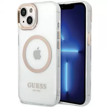 Guess GUHMP15MHTRMD Σκληρή θήκη Metal Outline για iPhone 15 Plus / 14 Plus 6,7 ιντσών Χρυσή με MagSafe