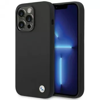 BMW BMHCP15XSILBK Θήκη Σιλικόνης για iPhone 15 Pro Max 6,7 ίντσες Μαύρο με Μεταλλικό Λογότυπο