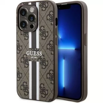 Guess GUHMP15LP4RPSW Σκληρή θήκη για iPhone 15 Pro 6,1 ιντσών Καφέ με τυπωμένες ρίγες MagSafe