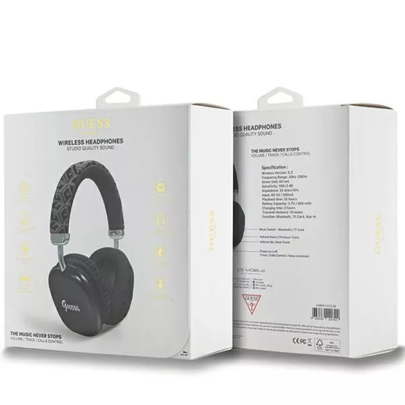 Guess Gcube Metallic Script Logo On-Ear Bluetooth Ακουστικά Μαύρο