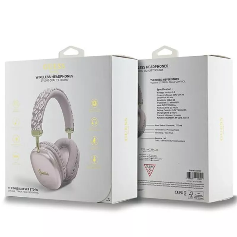 Guess Gcube Metallic Script Logo On-Ear Bluetooth Ακουστικά Ροζ