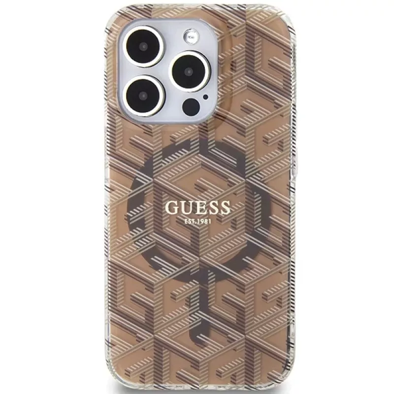 Guess G-Cube σκληρή θήκη για iPhone 15 Pro 6,1 inch καφέ IML MagSafe