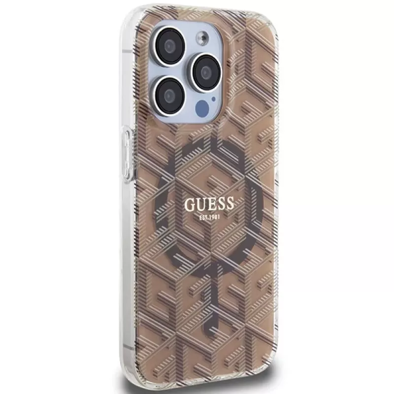Guess G-Cube σκληρή θήκη για iPhone 15 Pro 6,1 inch καφέ IML MagSafe