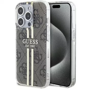 Guess GUHCP15LH4PSEGW iPhone 15 Pro 6.1 σκληρή θήκη IML 4G Gold Stripe καφέ