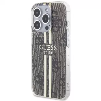 Guess GUHCP15LH4PSEGW iPhone 15 Pro 6.1 σκληρή θήκη IML 4G Gold Stripe καφέ