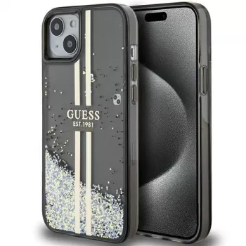 Guess GUHCP15MLFCSEGK Liquid Glitter Gold Stripes σκληρή θήκη για iPhone 15 Plus / 14 Plus 6,7 inch - μαύρο