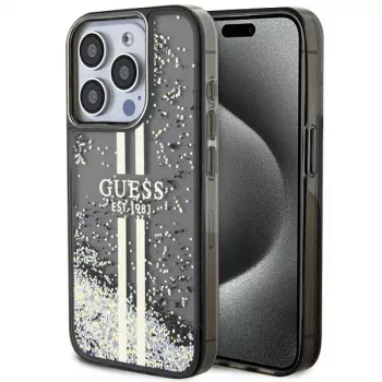 Guess GUHCP15LLFCSEGK iPhone 15 Pro 6.1 σκληρή θήκη Liquid Glitter Gold Stripes μαύρο