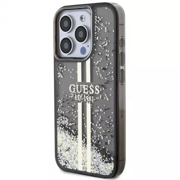 Guess GUHCP15LLFCSEGK iPhone 15 Pro 6.1 σκληρή θήκη Liquid Glitter Gold Stripes μαύρο