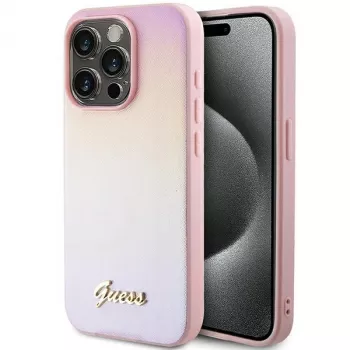 Guess Saffiano Iridescent Script σκληρή θήκη για Apple iPhone 14 Pro 6,1 inch - ροζ