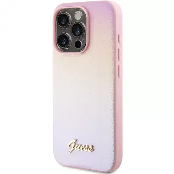 Guess Saffiano Iridescent Script σκληρή θήκη για Apple iPhone 14 Pro 6,1 inch - ροζ
