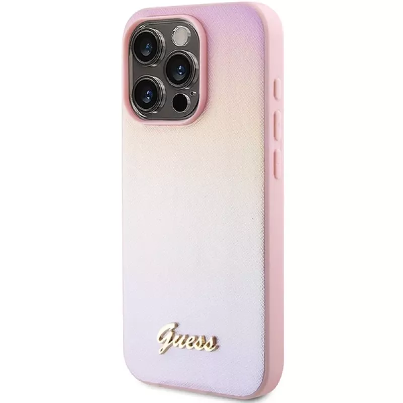 Guess Saffiano Iridescent Script σκληρή θήκη για Apple iPhone 14 Pro Max 6,7 - ροζ