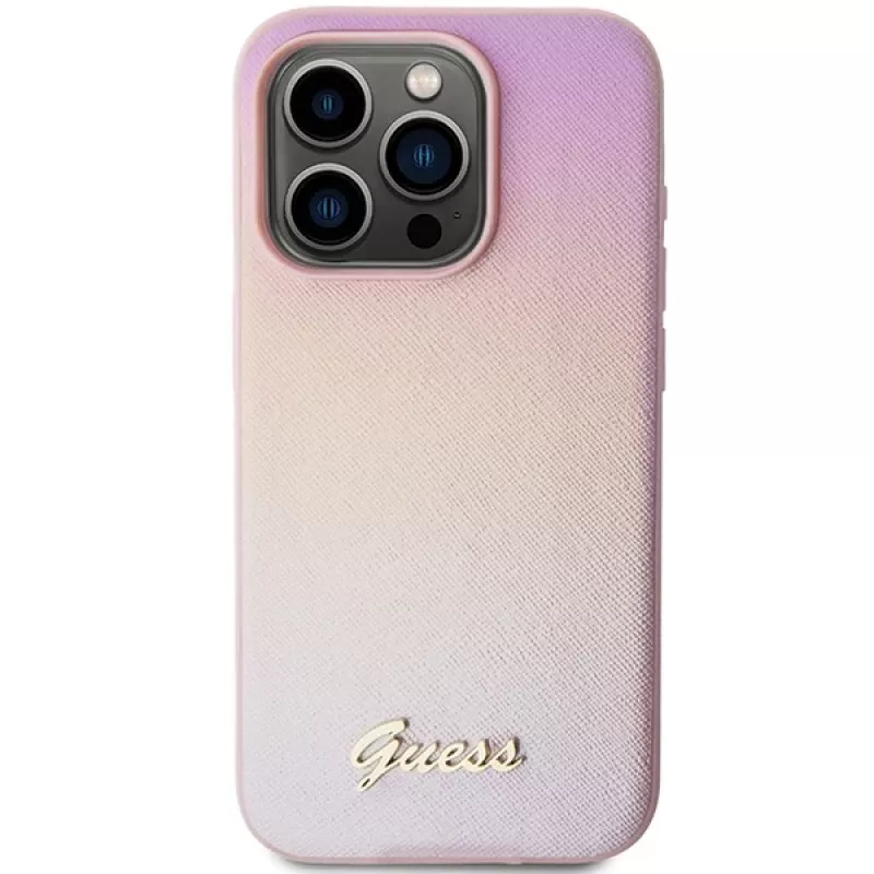 Guess Saffiano Iridescent Script σκληρή θήκη για Apple iPhone 14 Pro Max 6,7 - ροζ