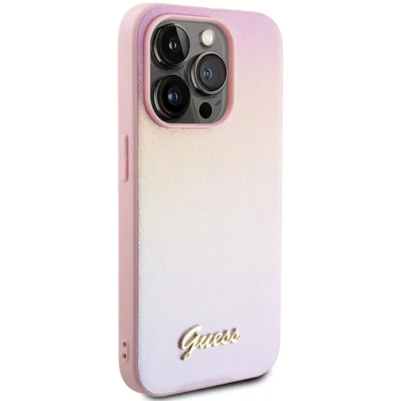 Guess Saffiano Iridescent Script σκληρή θήκη για Apple iPhone 15 Pro 6,1 inch - ροζ
