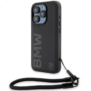 BMW Signature Leather Wordmark Cord σκληρή θήκη για iPhone 15 Pro 6.1 μαύρο