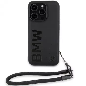BMW Signature Leather Wordmark Cord σκληρή θήκη για iPhone 15 Pro 6.1 μαύρο