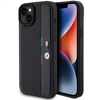 BMW M Collection σκληρή θήκη για iPhone 15 Plus / 14 Plus 6,7 inch μαύρο διάτρητο Tricolor Line