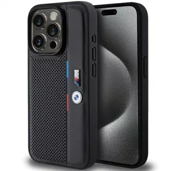 BMW Perforated Tricolor Line σκληρή θήκη για Apple iPhone 15 Pro 6.1 μαύρο