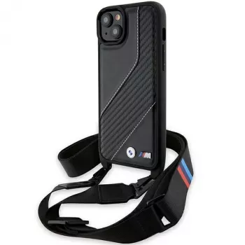 BMW BMHCP15S23PSCCK iPhone 15 / 14 / 13 μαύρη σκληρή θήκη M Edition Carbon Stripe & Strap