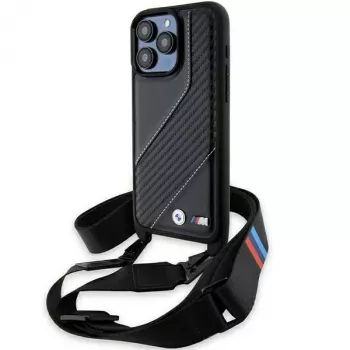 BMW BMHCP15L23PSCCK iPhone 15 Pro 6.1 μαύρη σκληρή θήκη M Edition Carbon Stripe & Strap