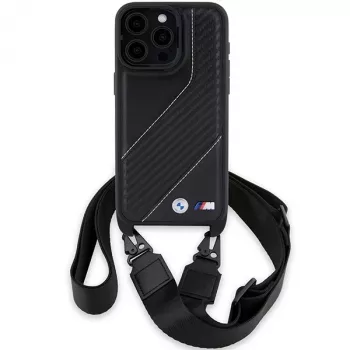 BMW BMHCP15X23PSCCK iPhone 15 Pro Max 6,7 inch μαύρη σκληρή θήκη M Edition Carbon Stripe & Strap