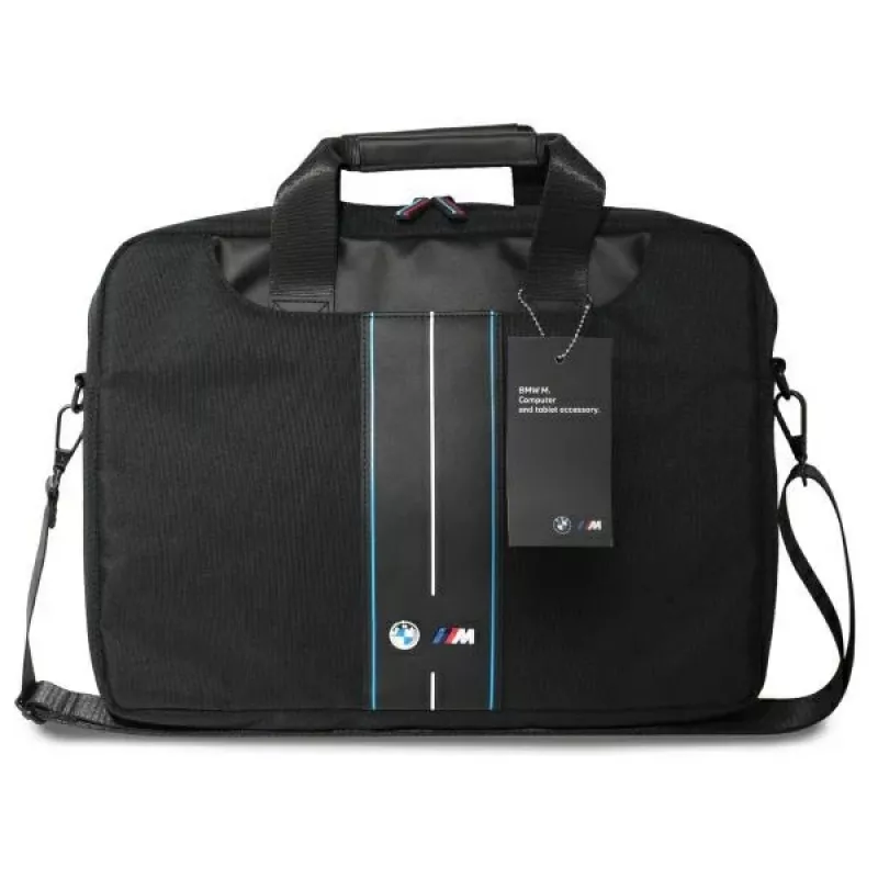 BMW τσάντα laptop 16 inch μαύρο νάιλον μπλε ρίγα