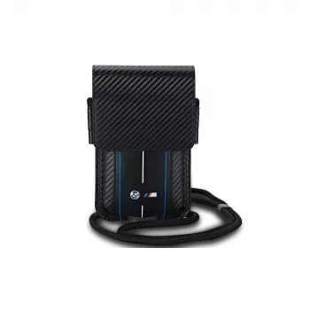 BMW Signature Collection θήκη πορτοφόλι για iPhone 15 Pro Max - μαύρο Carbon Blue Stripes
