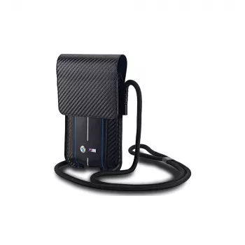 BMW Signature Collection θήκη πορτοφόλι για iPhone 15 Pro Max - μαύρο Carbon Blue Stripes