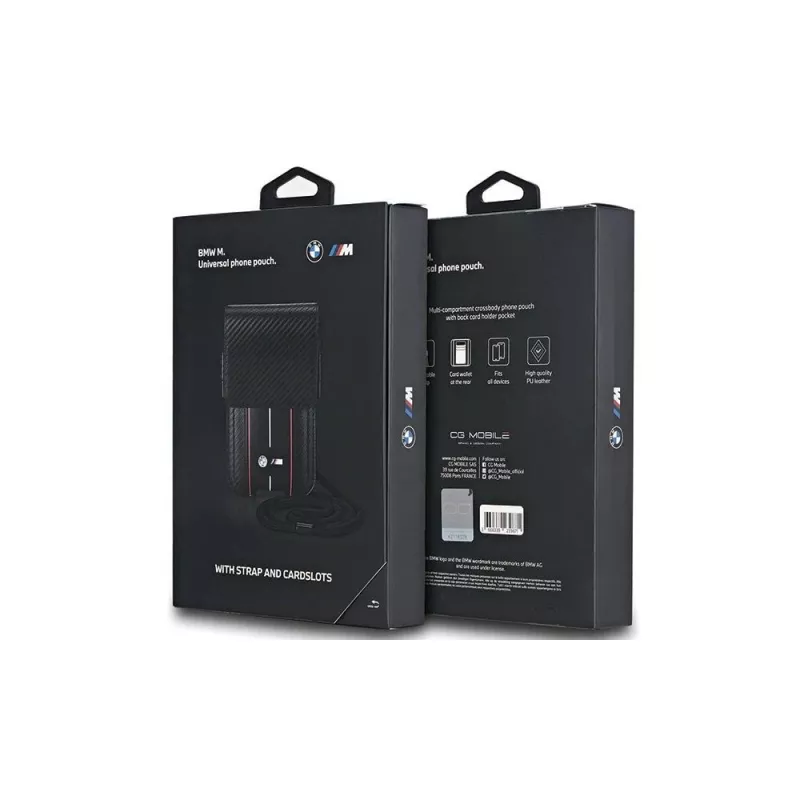 BMW θήκη πορτοφόλι για iPhone 15 Pro Max - μαύρο Carbon Red Stripes