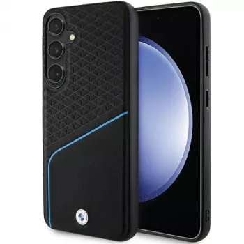 BMW Signature δερμάτινη σκληρή θήκη με υφή & Line MagSafe για Samsung Galaxy S24, μαύρη