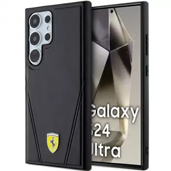 Ferrari FEHMS24LP3BAK σκληρή θήκη για Samsung Galaxy S24 Ultra, μαύρη, Hot Stamp V-Lines, MagSafe