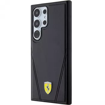 Ferrari FEHMS24LP3BAK σκληρή θήκη για Samsung Galaxy S24 Ultra, μαύρη, Hot Stamp V-Lines, MagSafe
