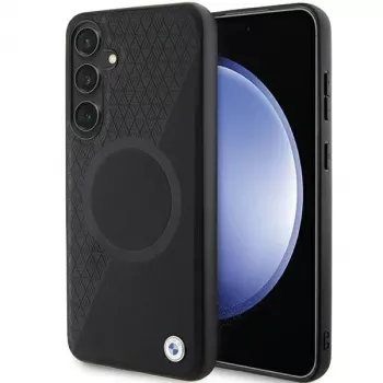 BMW Signature δερμάτινη σκληρή θήκη Half Textured & Circle MagSafe για Samsung Galaxy S24 S921 μαύρη