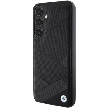 BMW BMHCS24M23RCGPK S24+ S926 μαύρη σκληρή θήκη Signature δερμάτινη Crossing Lines Pattern