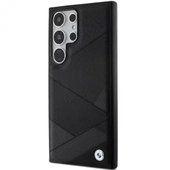 BMW BMHCS24L23RCGPK S24 Ultra S928 μαύρη σκληρή θήκη Signature δερμάτινη Crossing Lines Pattern