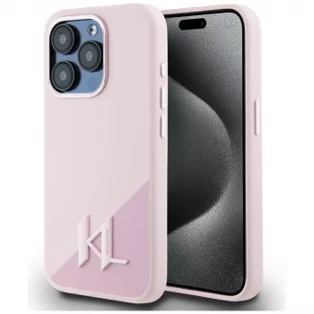 KARL LAGERFELD θήκη MagSafe Silicone Shadow Metal Initial για iPhone 15 Pro, ροζ