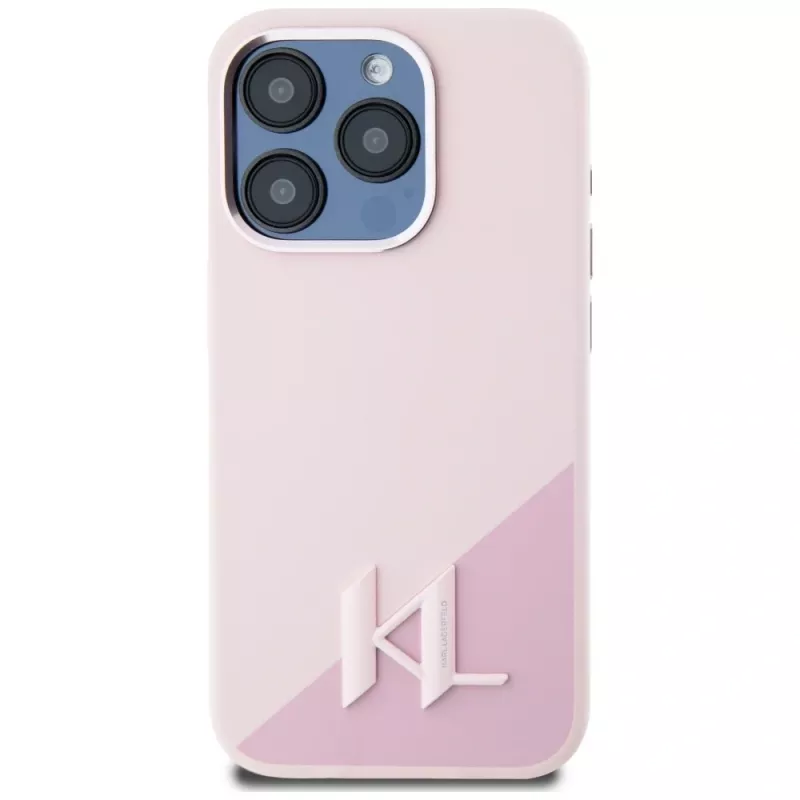 KARL LAGERFELD θήκη MagSafe Silicone Shadow Metal Initial για iPhone 15 Pro, ροζ
