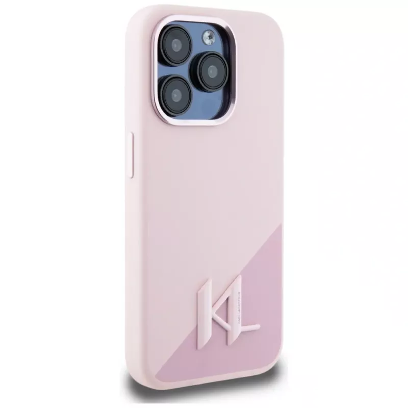 KARL LAGERFELD θήκη MagSafe Silicone Shadow Metal Initial για iPhone 15 Pro, ροζ